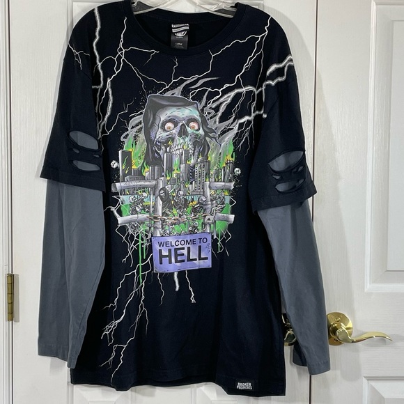 Broken Promises Welcome to Hell Layered Graphic Size L Grunge Skater Streetwear - Picture 2 of 16